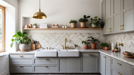 A double tile design in this laundry room. - obrazy, fototapety, plakaty