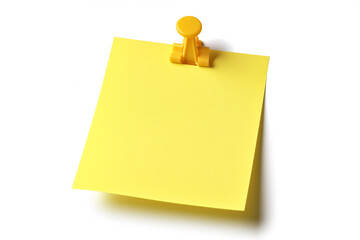 one yellow colored sticky note pinned on a white background, Empty blank note paper stick on white board, pinned Reminder memo isolated on flat wall, Yellow color blank sheet paper on white background