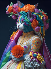 Colorful Wedding Cat Attire AI generated
