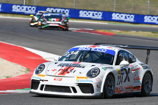 Scarperia, 29 September 2023: Porsche 991 Gt3 Cup of team Gdl Racing drive by Luvisi Matteo and Croccolino Filippo in action during practice of Italian Championship at Mugello Circuit. Italy.