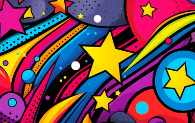 Obraz premium Colorful retro pop art curvy and stars background. vintage texture creative background. thick wavy stripes seamless pattern. endless texture. horizontal. 