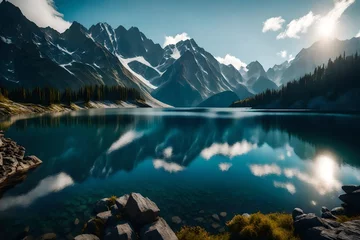 Schapenvacht deken met foto Tatra A spellbinding view of a mountain lake in the High Tatra, the dramatic and rugged landscape offering a stark contrast to the serene lake at its heart