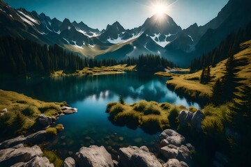 The dramatic beauty of the High Tatra National Park, a pristine mountain lake nestled among soaring peaks, creating a scene of unparalleled natural splendor - obrazy, fototapety, plakaty