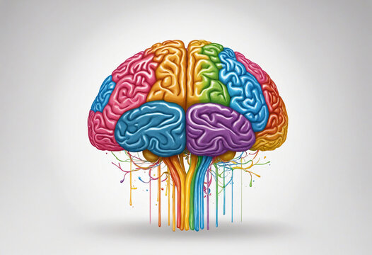 The colorful and vibrant human brain illustration representing the diverse range of thoughts, emotions, and abilities in the fields of psychology, neurology, and mental health 