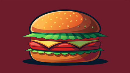 Juicy double burger with beef patties, cheddar cheese and tomatoes. Cheeseburger vector illustration.