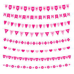 Valentines Day bunting flags set Isolated on white background. Vector illustration. - 724200317
