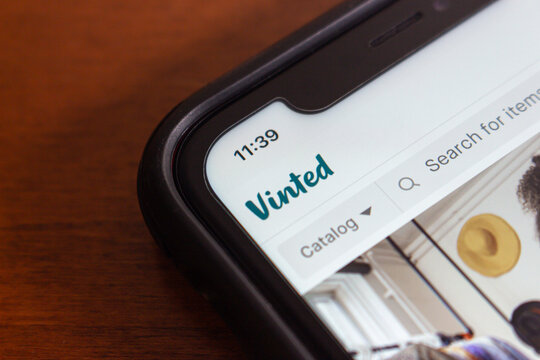 Vancouver, CANADA - Jan 17 2024 : Logo of Vinted seen in its website on iPhone. Vinted is a Lithuanian online marketplace for buying, selling and exchanging items, mainly clothing and accessories