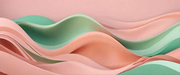 Abstract geometric background with flowing lines and waves. Modern pale pink, peach and light green wavy lines background