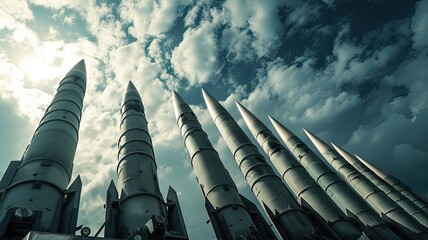 the launch of military missiles, also known as rocket artillery, at the firing field, showcasing the precision and firepower of modern warfare training.