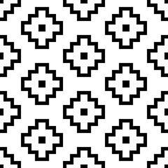 Seamless pattern. Inca crosses ornament. Ethnic embroidery background. Tribal wallpaper. Ethnical folk image. Tribe motif. Ancient mosaic. Digital paper for web design, textile print. Vector artwork.