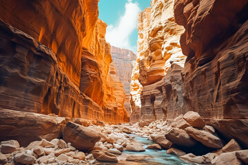 Spectacular canyons and rivers, sky and nature parks like the Grand Canyon, Canyons of America. Travel, the concept of natural grandeur. - obrazy, fototapety, plakaty