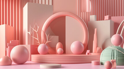 Abstract Pink Background with Geometric Shapes: Exploring Dimensionality and Color Harmony in Visual Composition