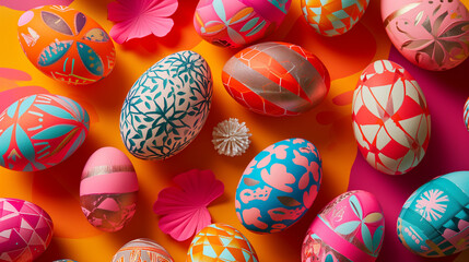 Fototapeta na wymiar Overhead Shot of Colorful Easter Eggs
