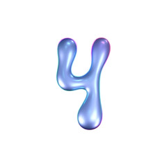 3d holographic liquid number 4 in y2k style isolated on a white background. Render of 3d neon inflated iridescent numbers with rainbow effect. 3d vector y2k hologram.