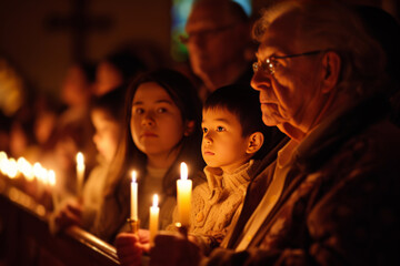 A group participating in a traditional Easter blessing or ceremony