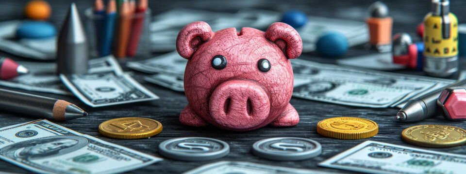 The Capitalist Swine: A Lavish Pink Pig Basking on a Towering Heap of Money
