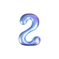 3d holographic liquid number 2 in y2k style isolated on a white background. Render of 3d neon inflated iridescent numbers with rainbow effect. 3d vector y2k hologram.