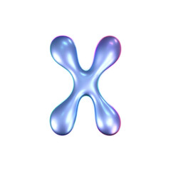 3d holographic liquid letter X in y2k style isolated on a white background. Render of 3d neon inflated iridescent alphabet with rainbow effect. 3d vector y2k hologram letter.