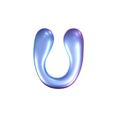 3d holographic liquid letter U in y2k style isolated on a white background. Render of 3d neon inflated iridescent alphabet with rainbow effect. 3d vector y2k hologram letter.