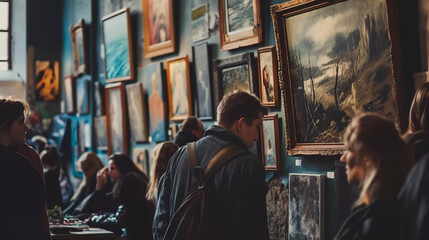 Fototapeta premium Exploring Cultural Riches, Visitors Engage with Artifacts in a Museum Setting