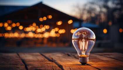 Bright ideas illuminate the night, sparking creativity in nature backdrop generated by AI