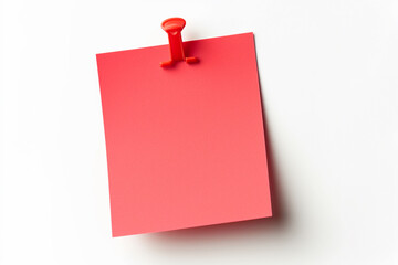 one red colored sticky note pinned on a white background, Empty blank note paper stick on white board, pinned Reminder memo isolated on flat wall, Red color blank sheet paper on white background