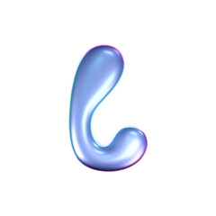 3d holographic liquid letter L in y2k style isolated on a white background. Render of 3d neon inflated iridescent alphabet with rainbow effect. 3d vector y2k hologram letter.