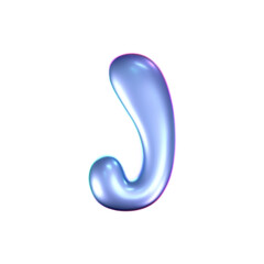 3d holographic liquid letter J in y2k style isolated on a white background. Render of 3d neon inflated iridescent alphabet with rainbow effect. 3d vector y2k hologram letter.