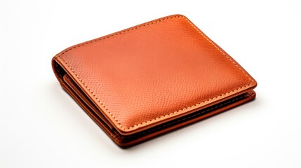 Brown leather wallet on a white background. AI generated.