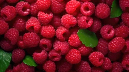 Fresh raspberries background. AI generated.