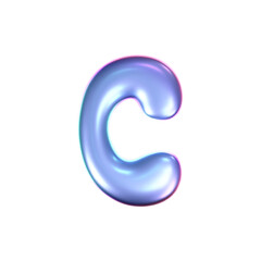 3d holographic liquid letter C in y2k style isolated on a white background. Render of 3d neon inflated iridescent alphabet with rainbow effect. 3d vector y2k hologram letter.