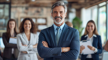 Portrait of a professional business man CEO, leadership and vision forefront, with a concept of teamwork, success in the corporate sphere..