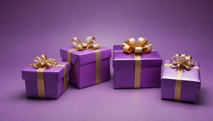 Obraz premium Purple christmas gift boxes on purple background