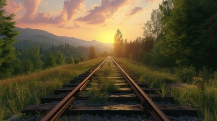 picturesque view of the railway going into the distance and the landscape in the afternoon