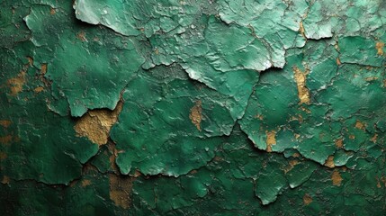 Obraz premium Generative AI, Green and golden colors rough wall, impasto grunge vintage painting background. Old oil textured painted canvas
