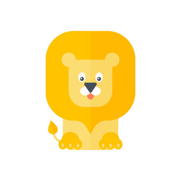 Cute baby lion with mane and tail, jungle animal for childish design vector illustration