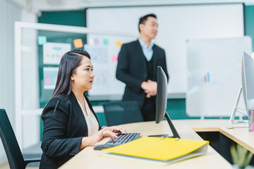 Businesspeople team partner meeting together to brainstorming for new ideas about business marketing project to partner working together planning success strategy enjoy teamwork in modern office