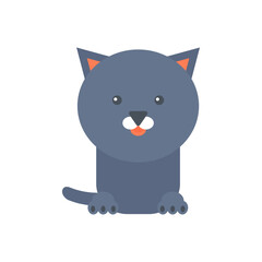 Cute cat with funny face and simple geometric body, childish sticker vector illustration
