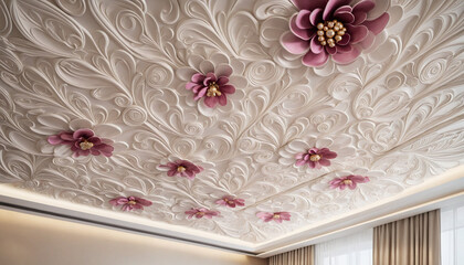 3d ceiling interior wallpaper with luxury beautiful flowers and abstract background for wall	