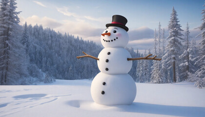 Obraz premium cute happy snowman in winter with copy space