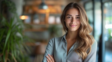 Obraz premium A Successful Businesswoman Portrait Captured Indoors, Standing Proudly with her Smartphone