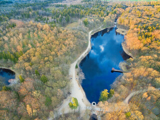 Fototapeta premium Aerial view of Urban Forest in Gizycko, Mazury, Poland