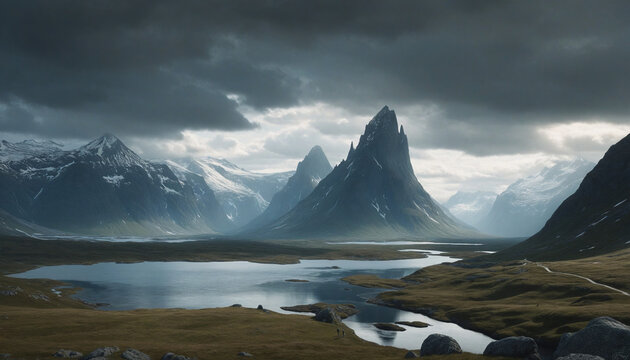 Jotunheim Realm of the Giants Of The Fantasy Norse Mythology And Viking Mythology. Nordic Mythology Landscape. Generative AI