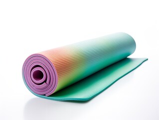 Bright Yoga Mat Rolled Up Fitness Isolated on White Background AI Generated