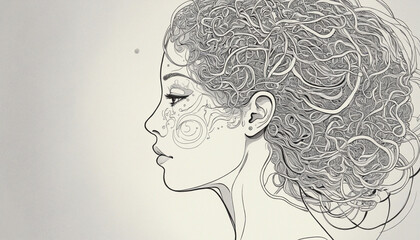 Continuous One Line Mental Chaos Brain Head Health Mind Art Sketch Вoodle Сoncept.  Stress Therapy Problem Continuous One Line Drawing. A Single Stroke of Healing: Vector Drawing for Mental Well-being