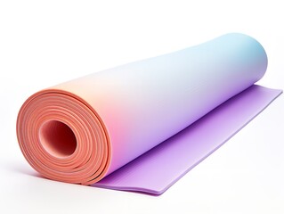 Bright Yoga Mat Rolled Up Fitness Isolated on White Background AI Generated