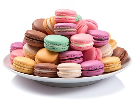 Colorful Macarons French Dessert Isolated on White Background AI Generated