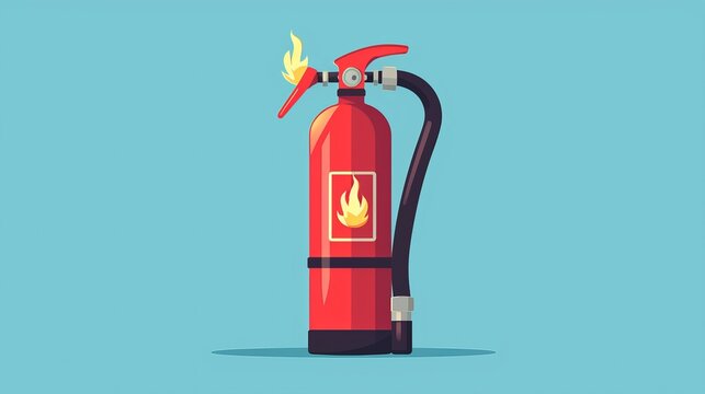 red fire extinguisher with flame on blue clip art preview
