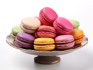 Fototapeta premium Colorful Macarons French Dessert Isolated on White Background AI Generated