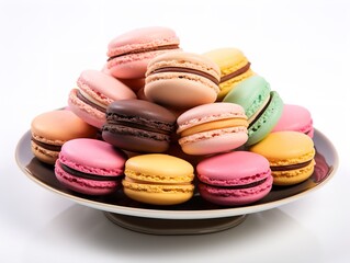 Obraz premium Colorful Macarons French Dessert Isolated on White Background AI Generated